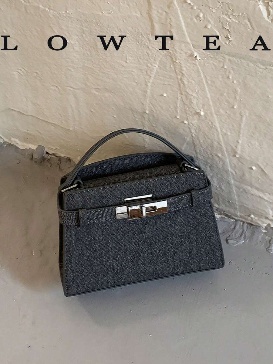 low tea New Summer Fashion Women's Handbag, Stylish Adjustable Shoulder Strap Decoration, Minimalist Solid Color High-End Metal Decor Commuter Shoulder Bag