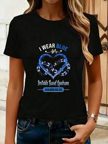 Estoy Llevando Una Camiseta de Manga Corta para Mujer Talla Grande con Diseño de Mariposa Azul, Cuello Redondo, Estilo Casual, Divertida, Gráfica, 100% Poliéster, 1 Pieza, 220g - Negro - Ver 1