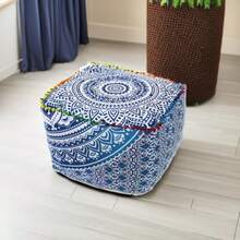 CRAFT KALA Square Mandala Handblock Print Cotton Ottoman Poufs Unstuffed-Square Floor Cushion Footrest Cover for Living Room Bedroom Size: 18 X 18 X 18 Inches - como en la imagen - Ver 6