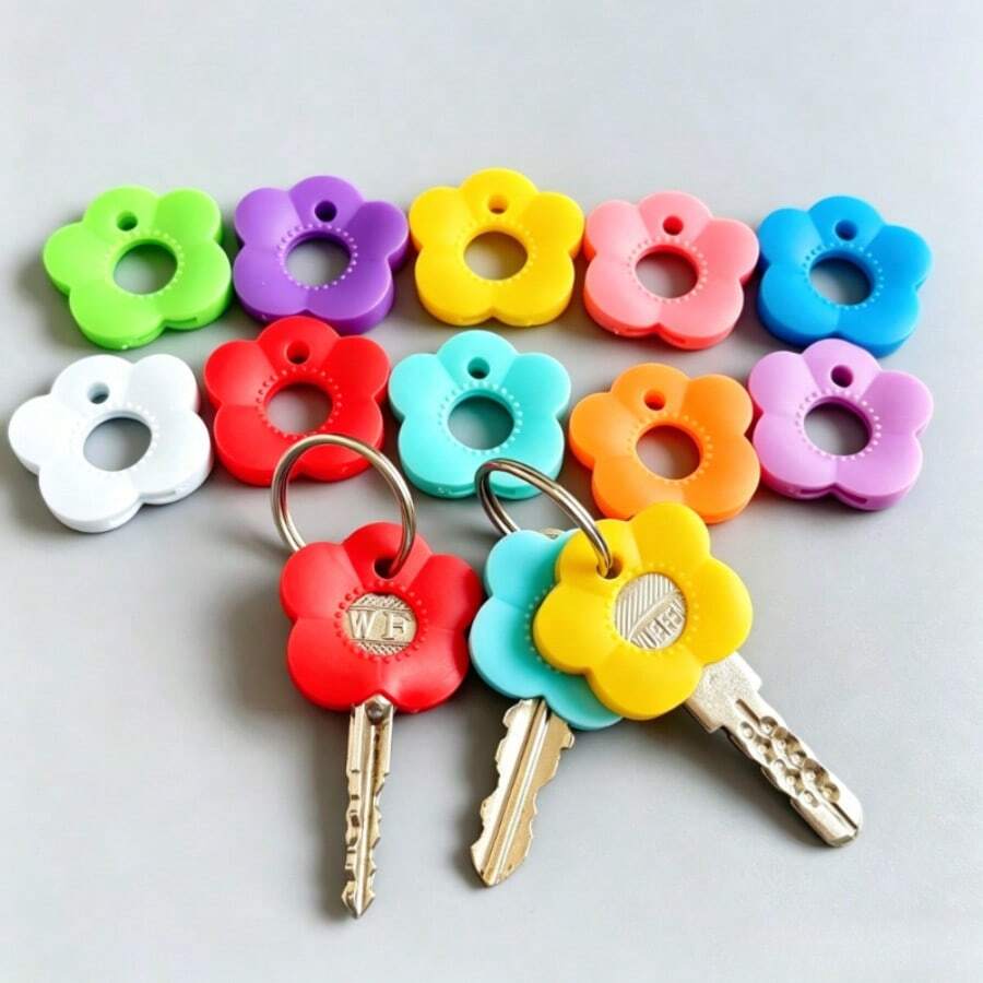 10/8pcs Random Color Multicolor Flower Key Covers Set With Labeled Keycaps - Durable Fits Most Keys, Soft Touch Key Cover With Identification Label Color-Coded Key Protectors For Home/Office Keys, Easy Install Keychain Organizers - Ideal Party Gift