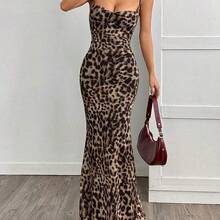 xuehuamaoyi02   Vestido informal de verano con estampado de leopardo en tono tostado para mujer - Multicolor - Ver 2
