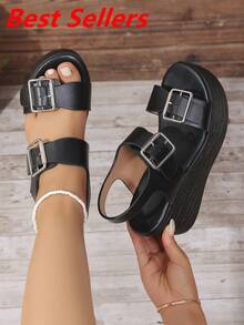 New Brown High-Heel Sandals With Platform, Peep Toe, Anti-Slip Sole And High-Heeled Slope, Perfect For Summer Outfits,Travel Essential - Black - View 3