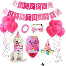Set de Fiesta de Cumpleaños para Perros: Pañuelo, Falda, Sombrero, Pajarita, Globo.Productos y Suministros para Celebración del Nacimiento de Cachorros y Gatos. al por Mayor. - Conjunto rosa - Ver 7
