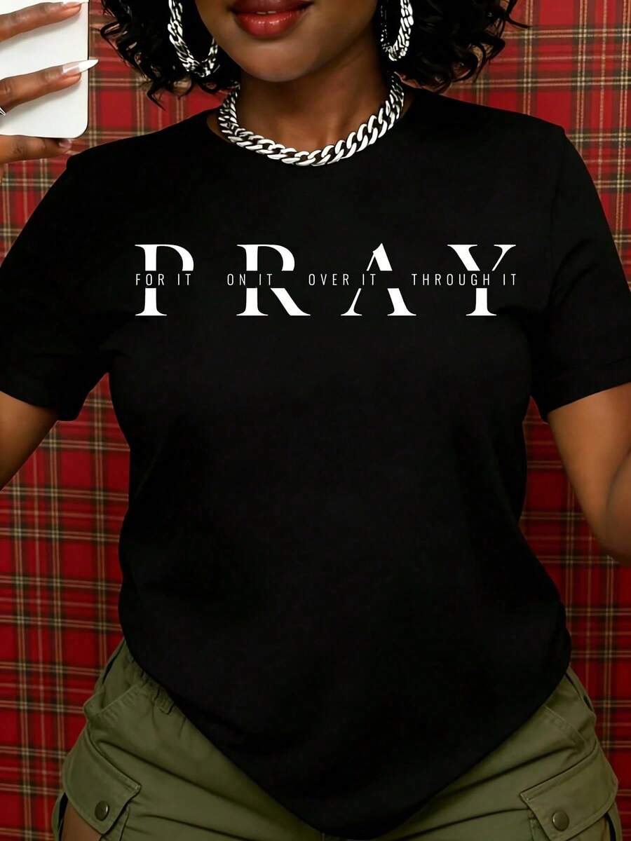 Break Through It, Over It, Through It - Women's White T-Shirt, Casual Graphic Tee, Motivational Slogan T-Shirt, Religious Clothing, Everyday Wear, Gift Idea - 黑色 - 查看 1