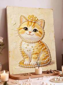 Golden Kitten Pearl Painting, Frameless DIY Hand-Bonded Creative Set, Suitable For Bedroom Decoration, Living Room Painting, Room Decoration And Artwork. - A - View 2