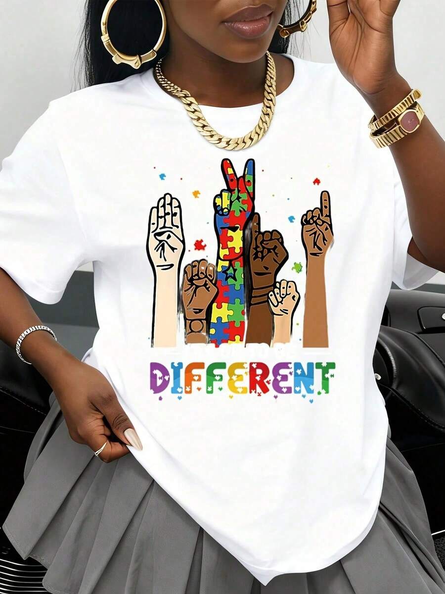 Camiseta de Concientización sobre la Unidad de las Manos Diferentes para Mujeres, Hombres y Unisex, Camiseta Blanca, Regalo para Niños y Familias Autistas, Ropa para Celebración del Día del - Blanco - Ver 1