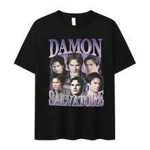 Damon Salvatore IanSomerhalder TV Drama patrón camiseta para mujer Retro gótico moda camiseta de gran tamaño para mujer ropa de calle - Multicolor - Ver 1