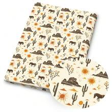 1pc Western Cowboy Print Fabric - 59 X 19.68 Inches (150 X 50 Cm) Pre-Cut Polyester Fabric With Rustic Cow Skull & Cactus Patterns - Suitable For DIY Sewing, Scrapbooking, Tablecloths And Crafts - West - View 3