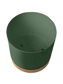 1pc 23.9cm Green Plastic Garden Pot With Removable -Friendly Wood Blend Saucer, Minimalist And Elegant Round Planter Resistant To Damage And Chemicals, Easy To Clean For Indoor And Outdoor Use - A - View 10