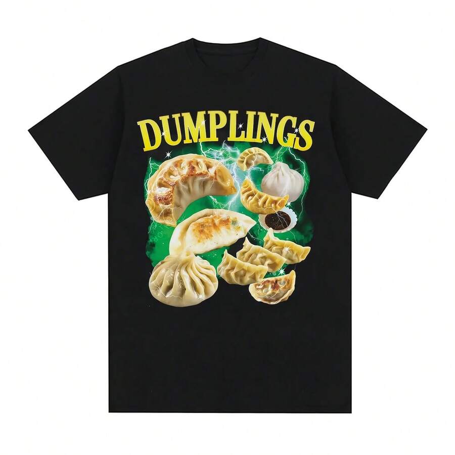 Funny Rangoon Crab Dumpling Meme Food T-Shirt, Vintage Fashion 90s Women's T-Shirts, Casual Short Sleeve Crew Neck T-Shirt - Multicolor - View 1