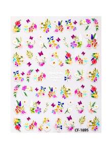 1pc Colorful Tropical Flower Pattern Nail Stickers, Y2K Style - Suitable For DIY Nail Art Decorative Stickers, Cute Cartoon Stickers - Multicolor - View 5