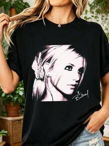 Britney Spearss Signature Portrait T-Shirt 100% Cotton Pop Vintage Halftone Unisex - Black - View 1