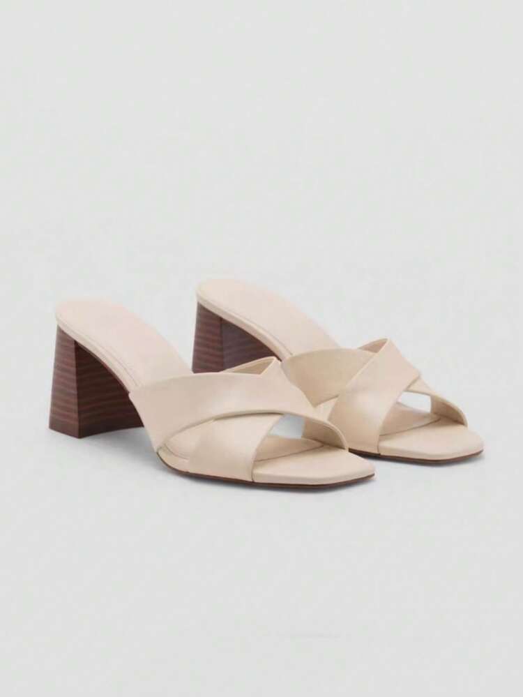 2026 Spring/Summer New Women's Mule Style Mid-Thin Heel Low Heel Sandals - Beige - View 5