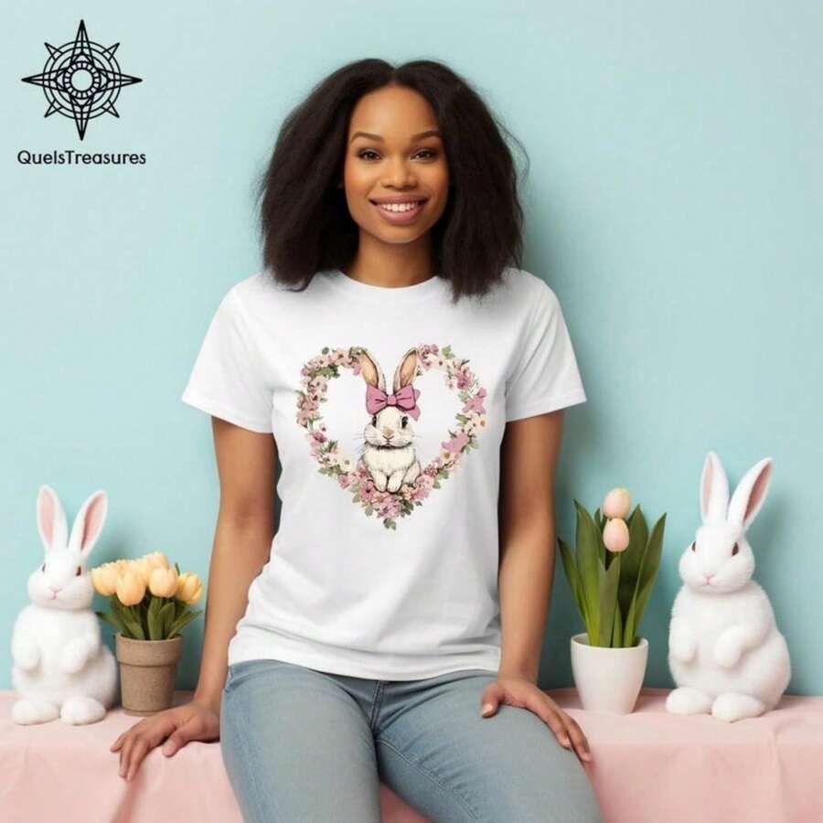 Easter And Bunny Themed T-Shirt In 220g Cotton. Comfortable And Quick-Drying Fabric. Nice Gift, Suitable For Everyday Use And Training. - Putih - View 1
