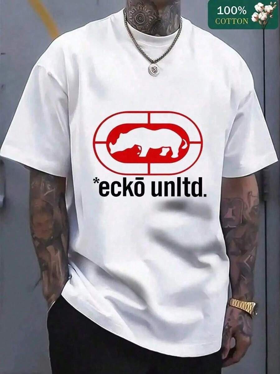 1 pieza de camiseta con diseño Ecko Unltd - Camiseta de moda casual de algodón puro de manga corta, ajuste cómodo adecuado para uso diario - Ideal para entusiastas de la moda urbana, esencia - Negro - Ver 1