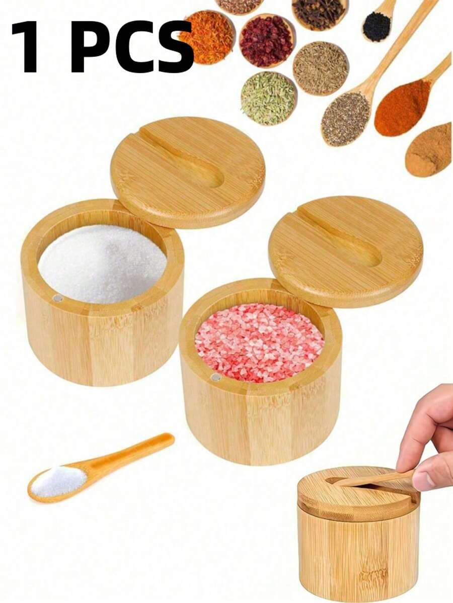 1個防潮木製米桶含蓋,創意便當盒,竹製儲物罐,竹製米盒,廚房用品,廚房儲物與收納,香料罐,給親人與長者的禮物 - 彩色 - 查看 1