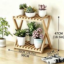 1 pieza Soporte de plantas rústico de 2 niveles de madera, color marrón/natural opcional, estante de exhibición de macetas, estantería multifuncional para interiores/exteriores, adecuado para balcón, jardín, sala de estar, 50cm/70cm opcional - A - Ver 7