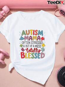 Camiseta Deportiva de Manga Corta para Mujer "Madre Autista Completamente Bendecida" - negro - Ver 1