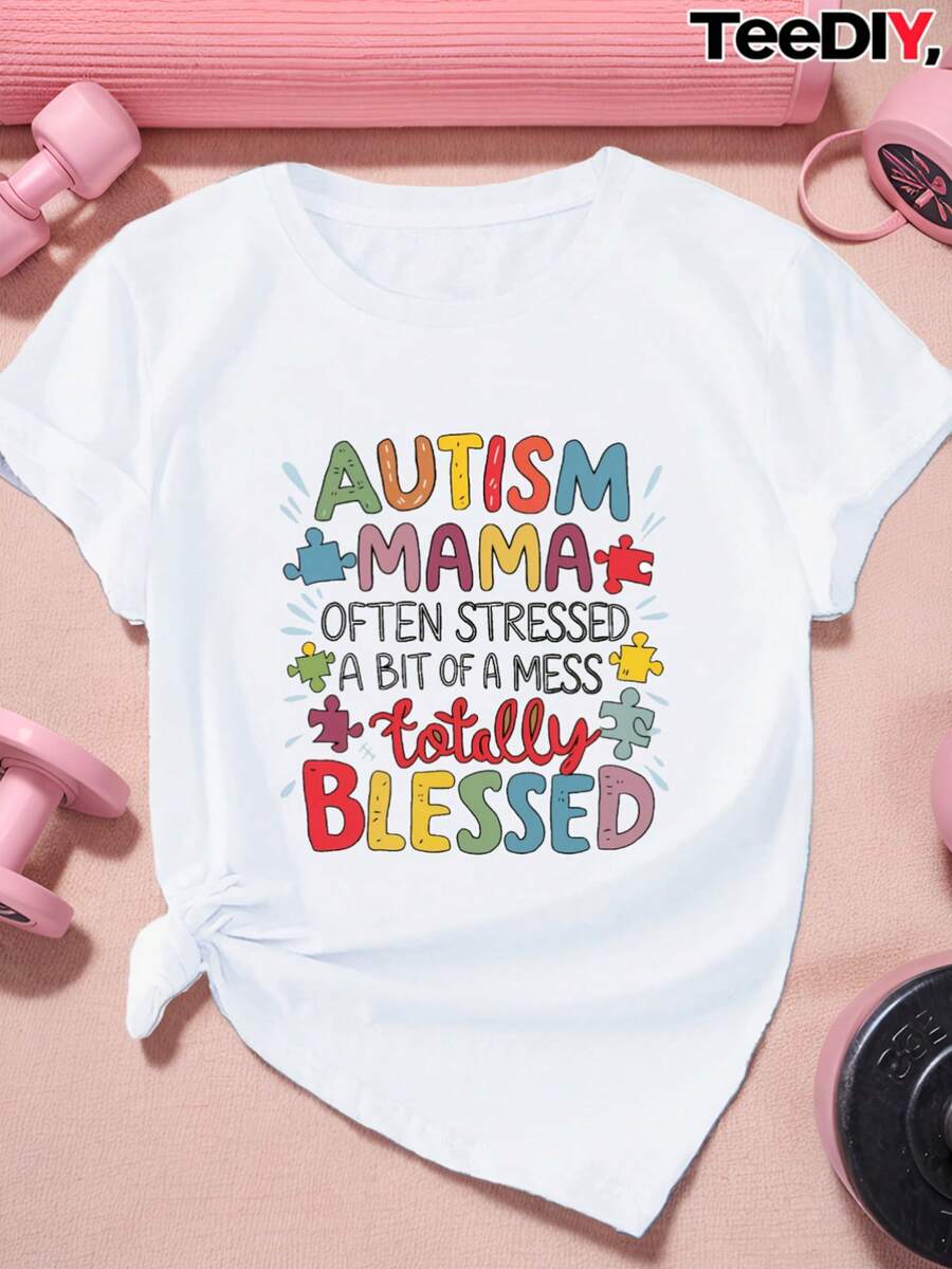 Camiseta Deportiva de Manga Corta para Mujer "Madre Autista Completamente Bendecida" - negro - Ver 1