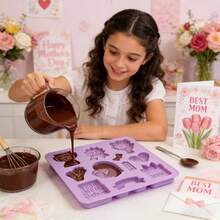 Molde de silicona para el da de la madre, 2 piezas de moldes de silicona con forma de corazn, moldes de flores de chocolate, dulces con texto inchI Love Mom Best Mom inch, molde para hornear pasteles - Violeta y rosa - Ver 2