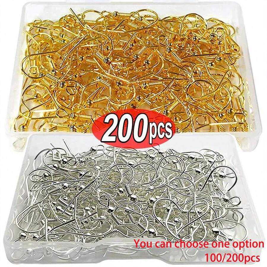 100/200pcs Stainless Steel Earring Hooks DIY Earring Findings Ear Wire Jewelry Making Components - Ear Hooks In Box - View 1