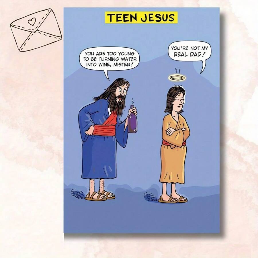 1 Set Funny Young Jesus Birthday Card: Humorous And Interesting Pattern Greeting Card, Creative Birthday Blessing Card, Suitable For Men And Women, Perfect For Family Or Friends - A - View 1
