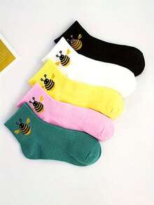 5 Pairs Spring/Summer Women's Little Bee Pattern Short Socks - Multicolor - View 6
