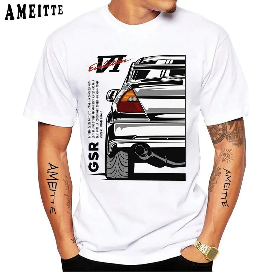 Camiseta de manga corta de Lancer Evolution VI GSR para hombre, camisetas informales de Hip Hop para niño, camisetas blancas divertidas con diseño de coche - Multicolor - Ver 1