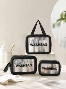 3 peças/1 peça Bolsa de Maquiagem de Viagem à Prova d'Água em PVC, Bolsa de Armazenamento de Pincéis de Maquiagem, Bolsa Organizadora de Cosméticos, Bolsa de Higiene Pessoal, Adequada para Férias e Uso no Verão, Bolsa de Maquiagem Transparente, Bolsa de Praia, Bolsa de Bagagem Multifuncional, Bolsa de Higiene Pessoal de Praia Essencial para Férias - Preto - Visão 6