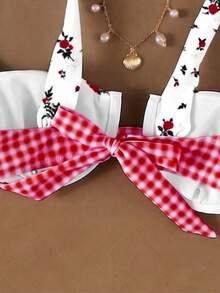 Bộ bikini 3 món họa tiết caro đỏ hoa mùa hè mới, đồ bơi tôn dáng cho kỳ nghỉ bãi biển, bộ đồ bơi thường ngày cho tiệc bãi biển - Nhiều màu - Xem 5