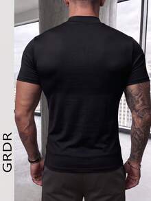 GRDR Men's Fashionable Mock Neck Short Sleeve T-Shirt | Exquisite Design | Summer Essential | Easy To Match | Showcase Your Style - Hitam - View 3