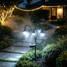 Outdoor Solar Wasserdichte Laterne (1 Stück) - Vintage Garten Stil Design - Weißes LED Licht - Dekorative Ambient Beleuchtung für Veranda, Gehweg und Garten; 6-Kopf Laterne Bodenleuchte - Weiße Laternen - Übersicht 8