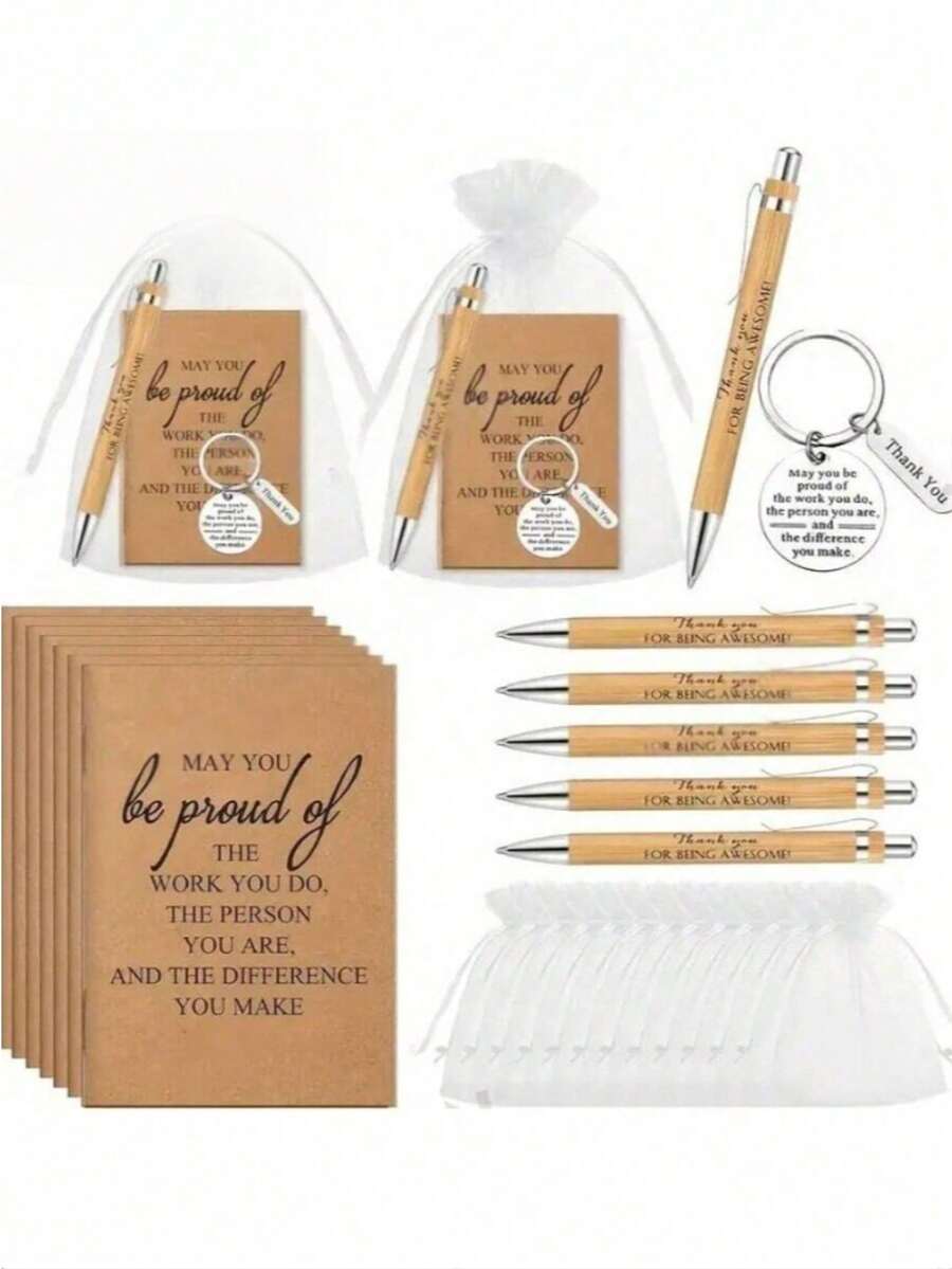 12 piezas/3 juegos Juego de regalo de apreciación para empleados del equipo, incluye 3 bolígrafos de bambú, 3 cuadernos de bolsillo inspiradores, 3 llaveros inspiradores, 3 bolsas de regalo. Adecuado para empleados de oficina, voluntarios, enfermeras, maestros, colegas, construcción de equipos, jubilados, accesorios para automóviles, encantos de bolsos, estilo gótico lindo, estilo Y2K, ideas de regalos de Navidad - Plateado - Ver 1