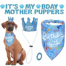 Set de Fiesta de Cumpleaños para Perros: Pañuelo, Falda, Sombrero, Pajarita, Globo.Productos y Suministros para Celebración del Nacimiento de Cachorros y Gatos. al por Mayor. - Conjunto rosa - Ver 9