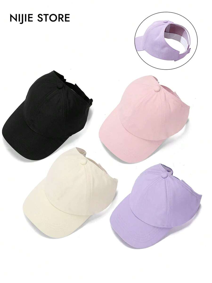 1/3pcs Solid Color Classic Minimalist Sun Protection Baseball Cap Ponytail Hat, Casual Fashion Retro Soft Sweat-Absorbing Strap, Adjustable Size, Lightweight Sunshade Hat, Multi-Functional Baseball Cap, Suitable For Outdoor Sports, Daily Wear, Beach Party, Vacation, Unisex, Y2K Style, Perfect Gift For Friends - Ponytail Hat - View 1