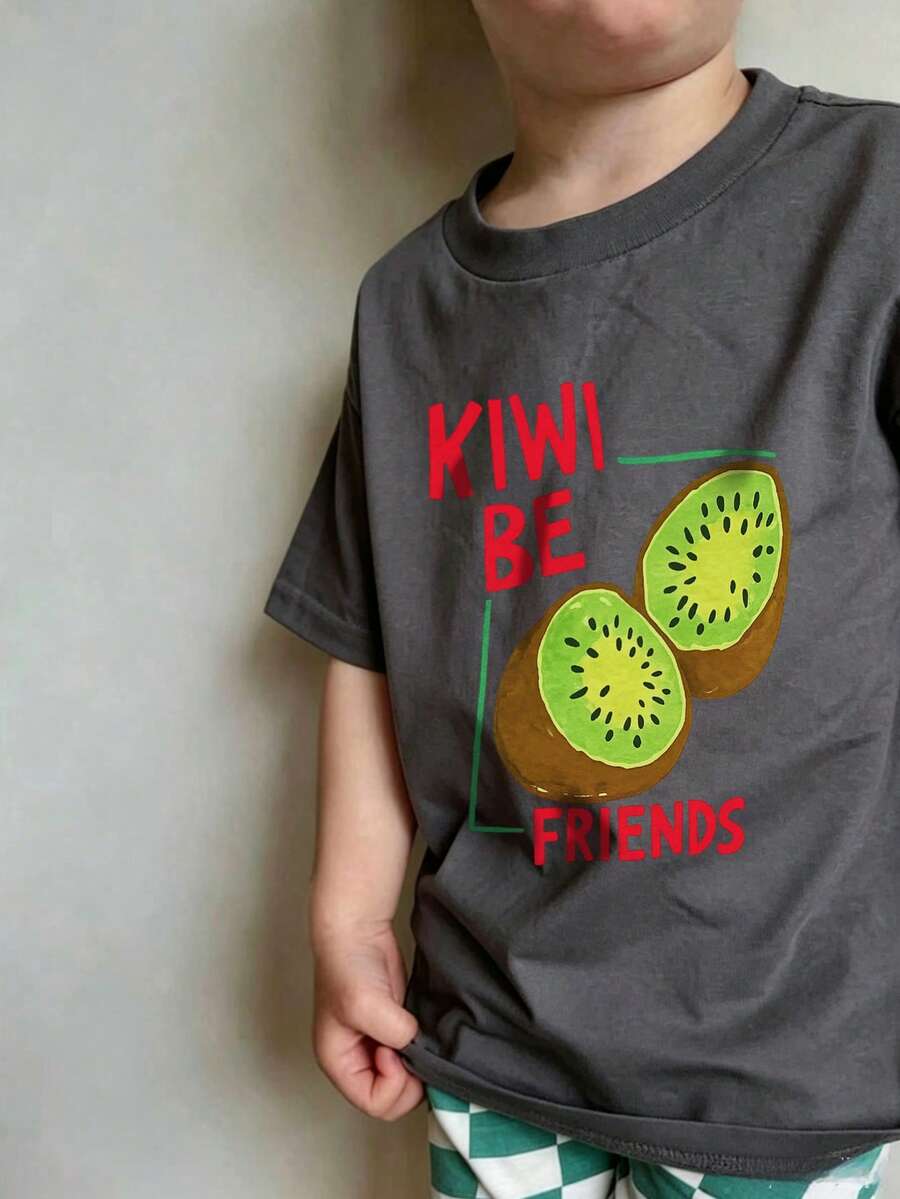 Baby BoyCasual Everyday Wear T-Shirt, Loose Comfortable Short Sleeve Top - Dark Grey - View 1