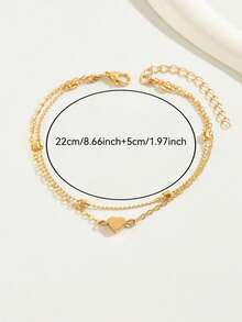 1 Peça Pulseira de Tornozelo com Corrente de Coração Minimalista em Camadas (Corrente Feita à Mão Cortada no Tamanho, Número de Pérolas Ajustável e Tamanho de Cristal) - Ouro amarelo - Visão 5