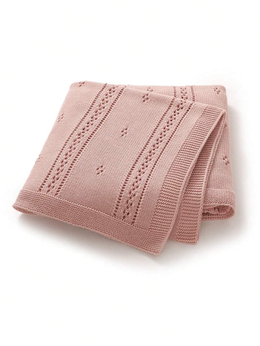 Manta para cochecito de bebé para todas las estaciones, manta de envoltura de bebé de punto con rayas verticales huecas en azul claro, manta de cobertura para recién nacidos y niños pequeños - Rosa - Ver 1