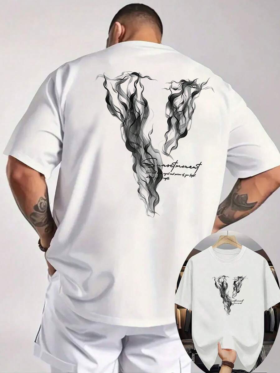 [Selección de Niu Wang]Nueva colección de verano con estampado Humo, estampado de doble cara moderno, camiseta clásica y a la moda para hombre, de manga corta, ligeramente elástica, con cu - Blanco - Ver 1