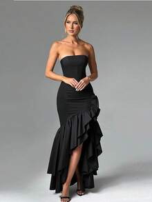 Women's Strapless Summer Dress With Open Back, Fitted Hip Cut, Elegant European Style, Ideal For Parties And Casual Wear, New Feminine Fashion - 黑色 - 查看 9
