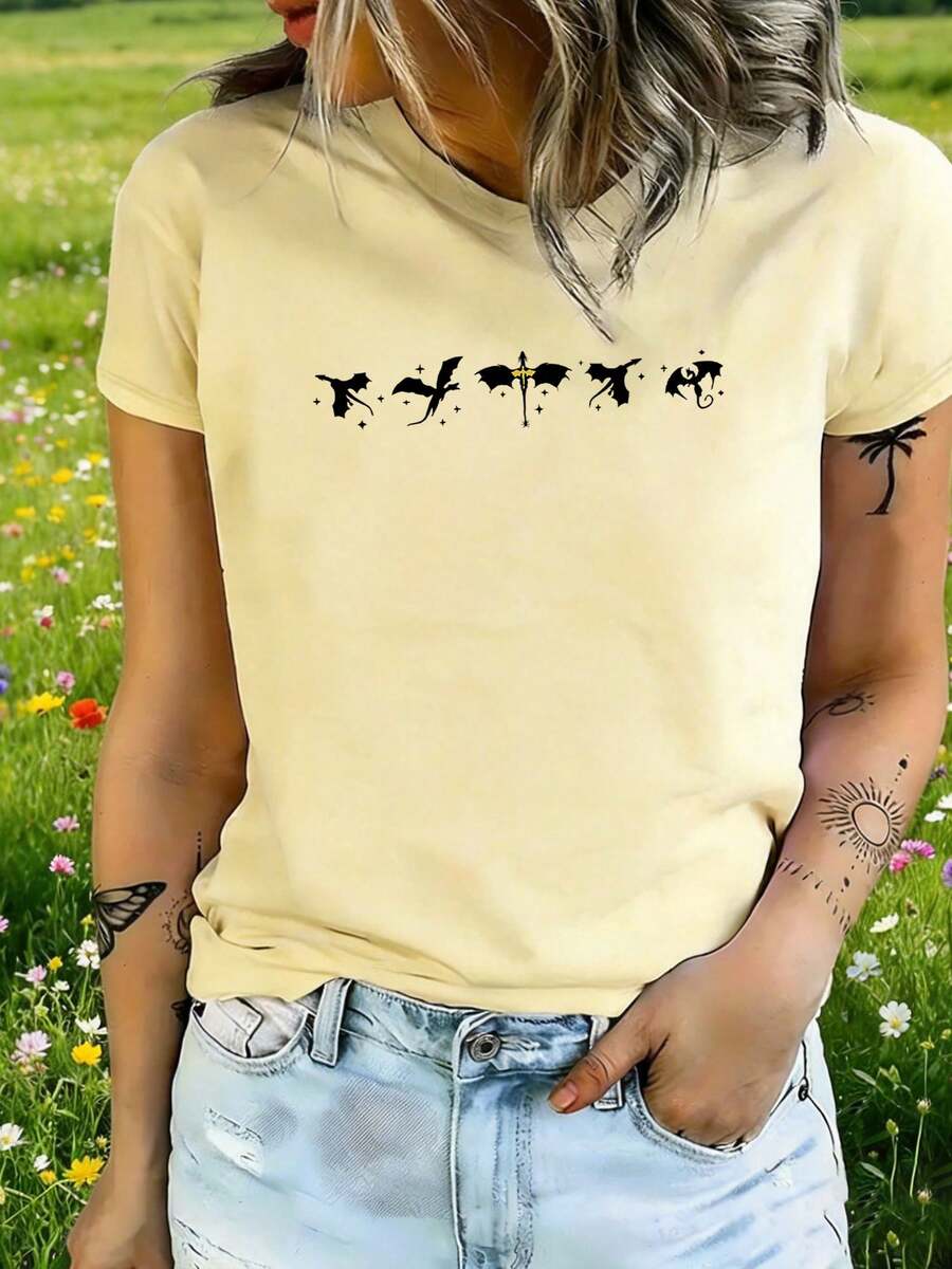 Women's T-Shirt, Starlight Knit, Lightweight Everyday Wear - 卡其色 - 查看 1