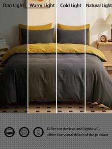 New Solid Color Colorblock Nordic Style Minimalist Polyester Fiber Duvet Cover 3 Pieces Set - Dark Grey - View 7
