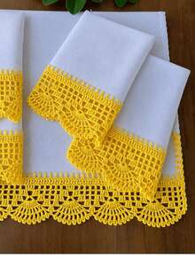 panos de prato com croche em linha de algodao kit com 3 panos - Amarelo - Visão 2