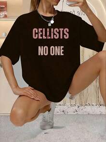 CELLITS WE BOW TO NOE 1 Piece Women's Plus Size T-Shirt, 220g Short Sleeve Graphic T-Shirt, Novelty, 100% Polyester, Casual Crew Neck T-Shirt - 黑色 - 查看 1
