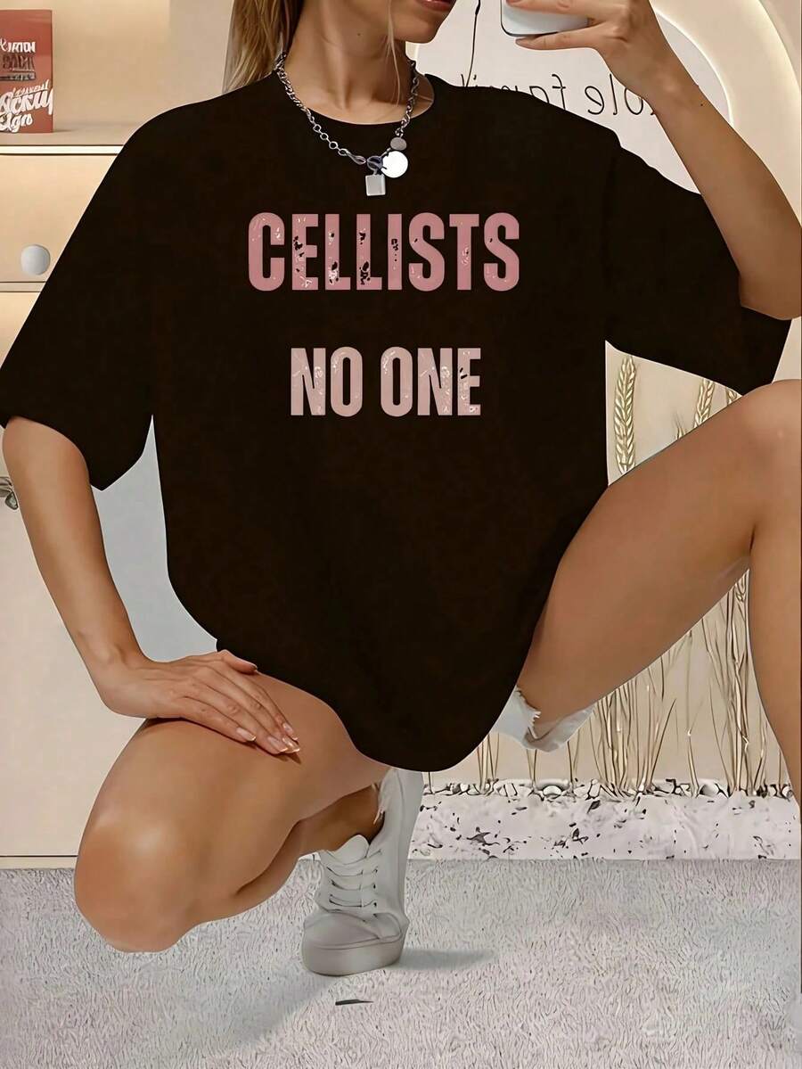 CELLITS WE BOW TO NOE 1 Piece Women's Plus Size T-Shirt, 220g Short Sleeve Graphic T-Shirt, Novelty, 100% Polyester, Casual Crew Neck T-Shirt - 黑色 - 查看 1