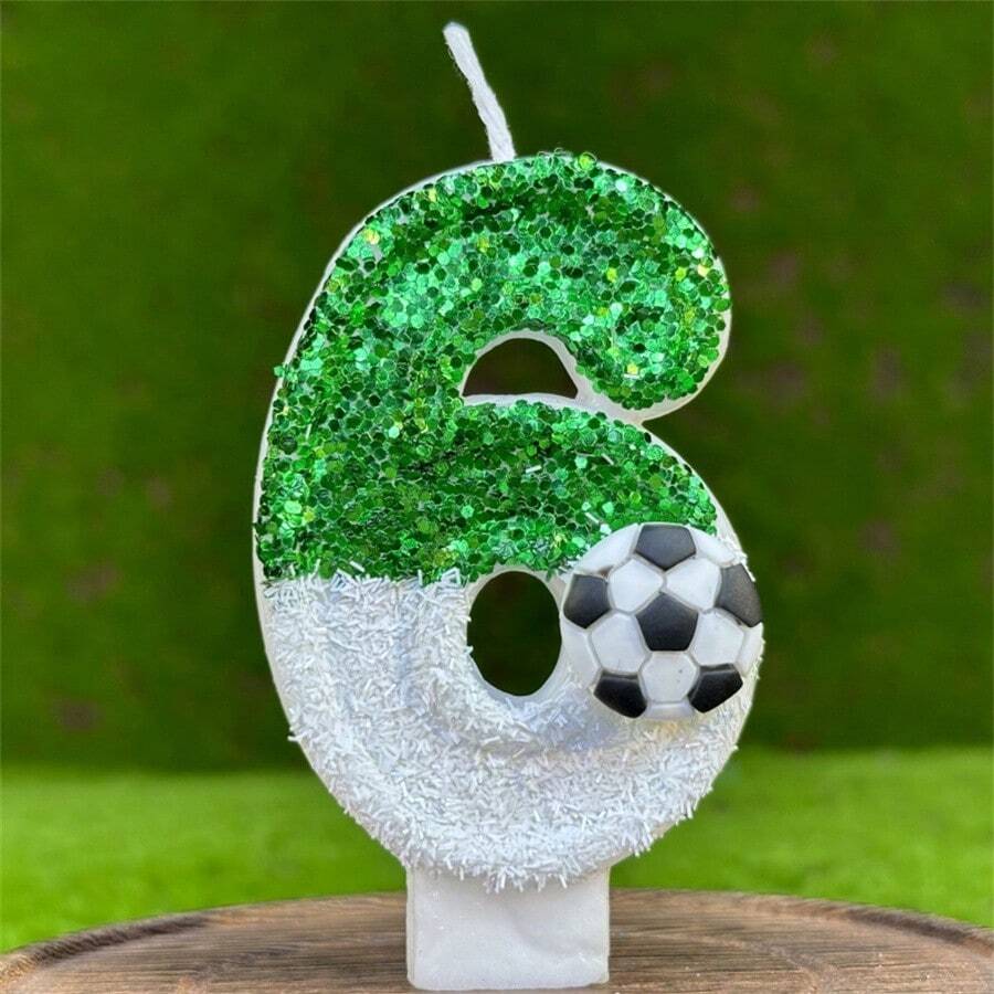 绿白足球形数字生日蜡烛装饰，适合所有年龄段的运动主题设计，阳光生日蜡烛，