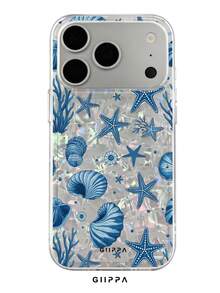 GIIPPA 1pc Shell Pattern Bottom With Starfish And Shell Design, Phone 17 Pro Max Phone Case, Compatible With Phone 16 Pro Max, 15 Pro Max, 14 Pro Max, Korean Style High-End Fashion Fun Phone Case, Compatible With 11/12/13/14/15/16 Pro Max Plus, Elegant Design Suitable For Men And Women, Perfect Gift For Girlfriend On Christmas, Valentine's Day, Easter, Wedding Season And Birthday! - Multicolor - View 1