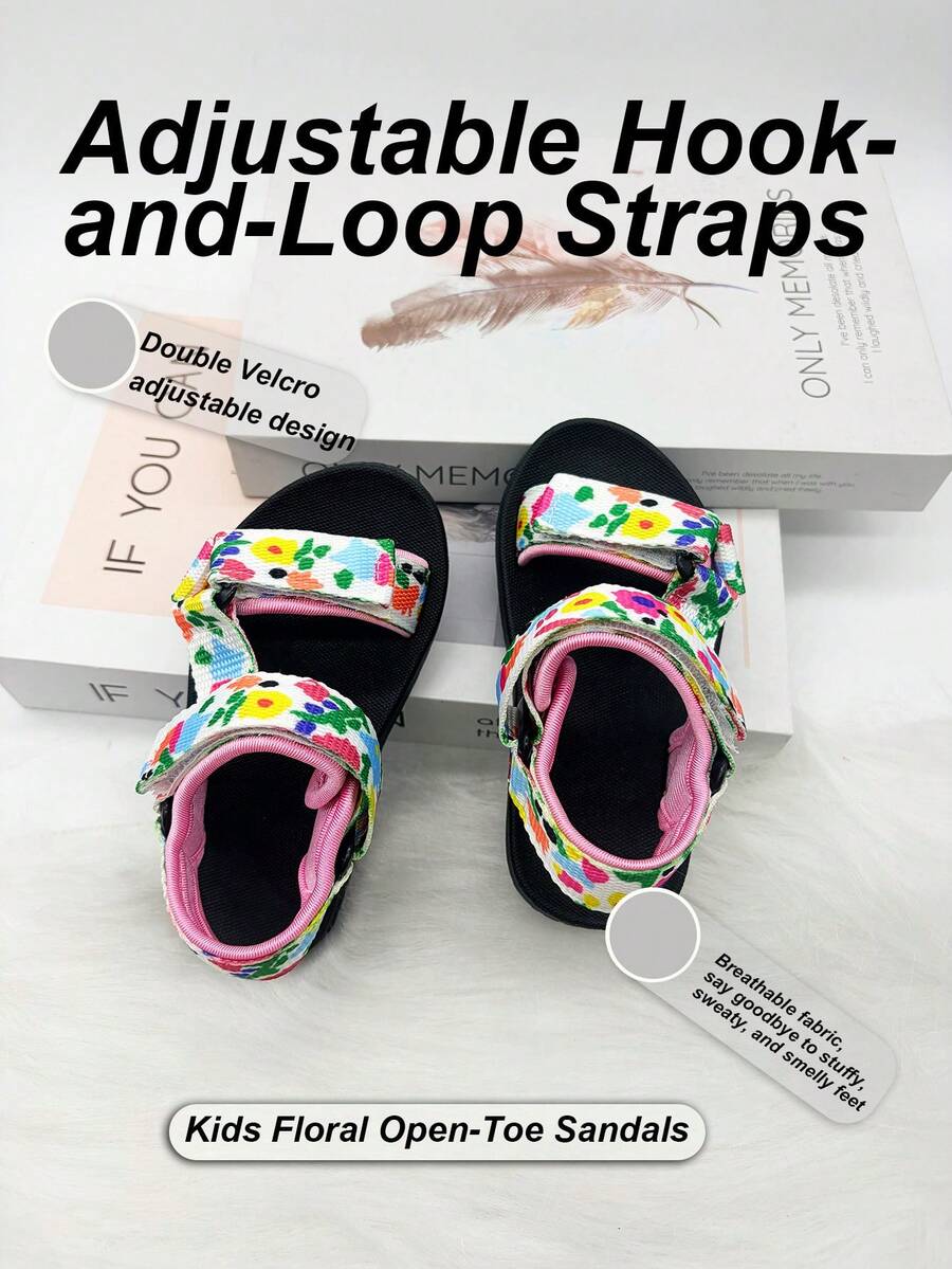 Sandal Olahraga Anak Unisex Sederhana yang Dapat Diatur dengan Perekat Velcro, Sandal Datar Kasual Luar Ruangan, Pantai, Ringan, Nyaman, dengan Ujung Terbuka dan Anti Selip