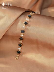 Hihho 1 pieza Pulsera de circonita ovalada, pulsera elegante y brillante que ilumina la piel, adecuada para uso diario, reuniones y fiestas de fogata, combinación de colores aleatoria - Pulsera - Ver 12