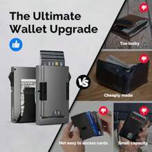 Cartera Tarjetero Hombre Minimalista Porta Tarjetas de Duradera para Hombres para 10-20 Tarjetas Billetera Inteligente con Bloqueo RFID Minimalista Card Holder con Clip para Dinero - C02  Gris - Ver 7